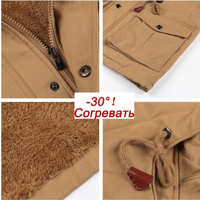 Mens Fleece Inner Winter Jackets Coats Thick Warm Hooded Coats Thermal Thicker Outerwear Male Military Jackets Parkas Size S-5XL images - 6