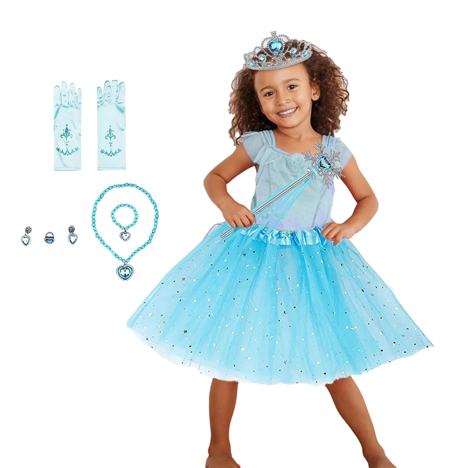 

10Pcs Elsa Dress Up Accessories Kit Princess Dress-up Party Supplies For Girls Elsa Cosplay Accessories Including Skirt Gloves