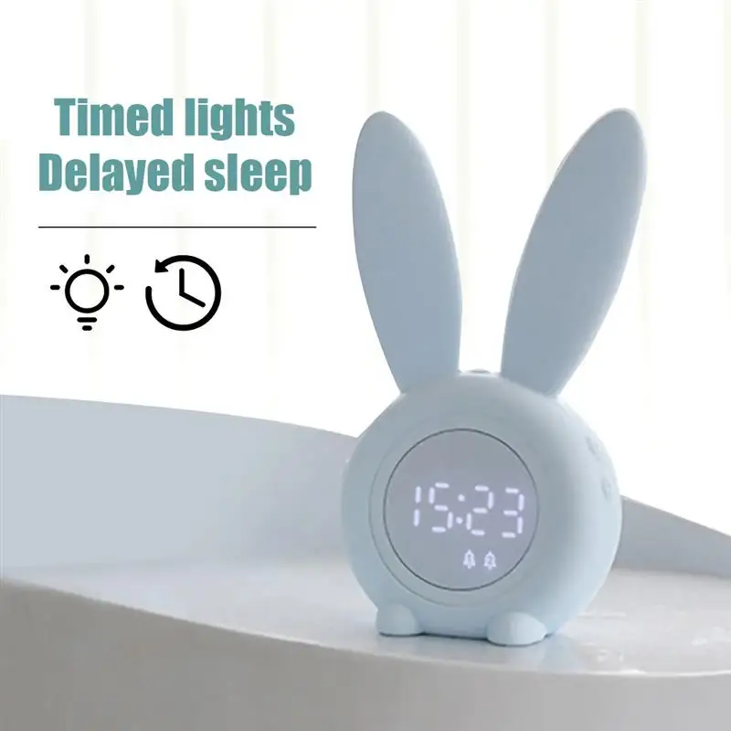 

Bunny Ear LED Digital Alarm Clock Electronic LED Display Sound Control Cute Rabbit Night Lamp Desk Clock For Home Decoration
