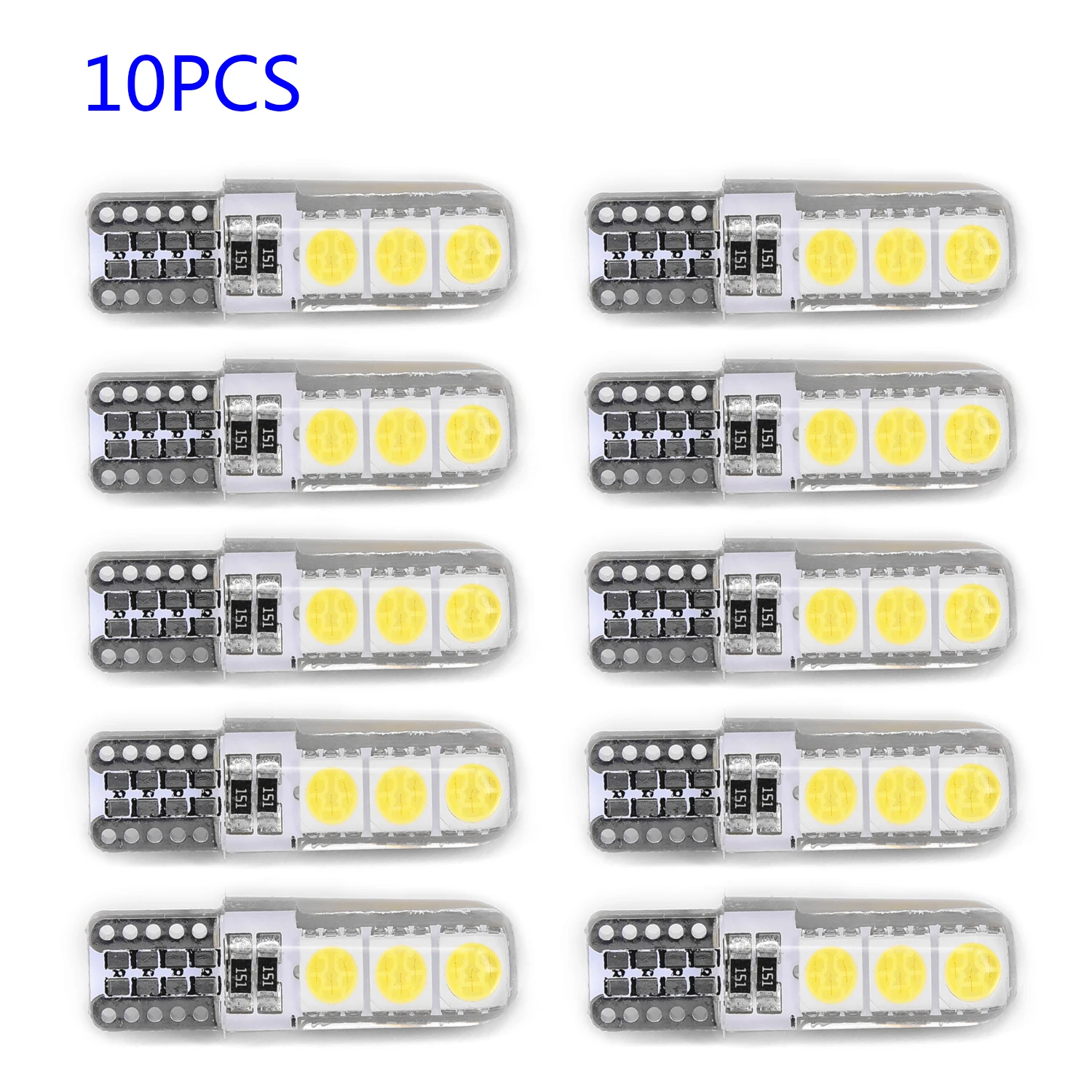 10 шт., 12 В, белый силиконовый корпус, 194 W5W-5050-6SMD, Canbus, автомобильные светодиодные сигнальные огни W5W 194 168 W5W COB, 4SMD светодиоды