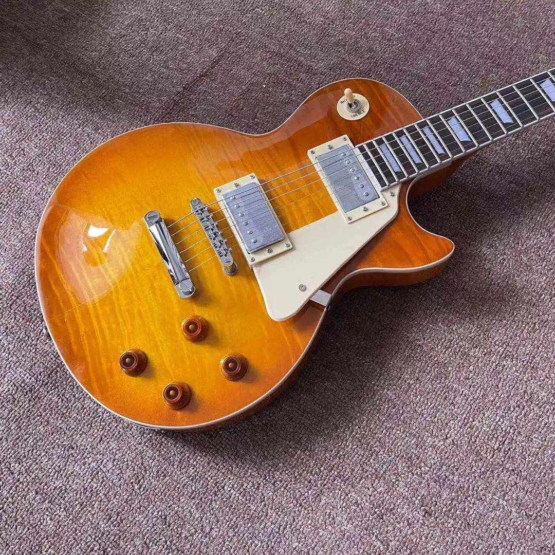 

Custom Standard electric guitar Sunburst color tiger flame top mahogany body gitaar one piece neck one piece body