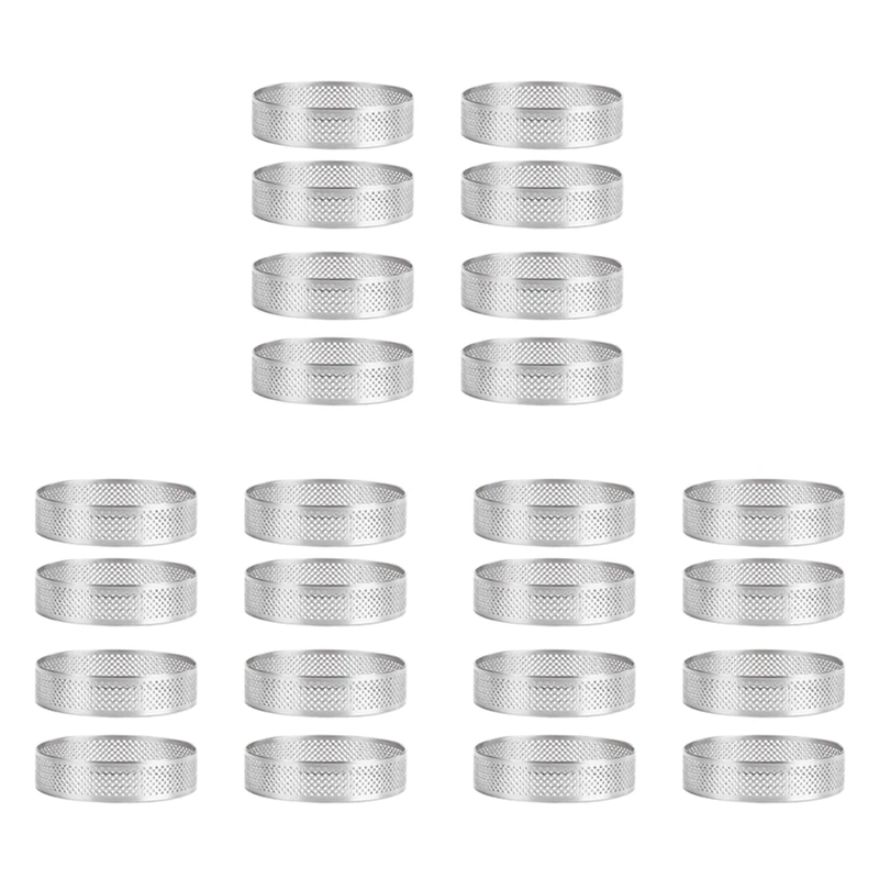 

HOT SALE 24Pcs Stainless Steel Tart Ring, Heat-Resistant Perforated Cake Mousse Ring Round Double Rolled Tart Ring Metal Mold 6C