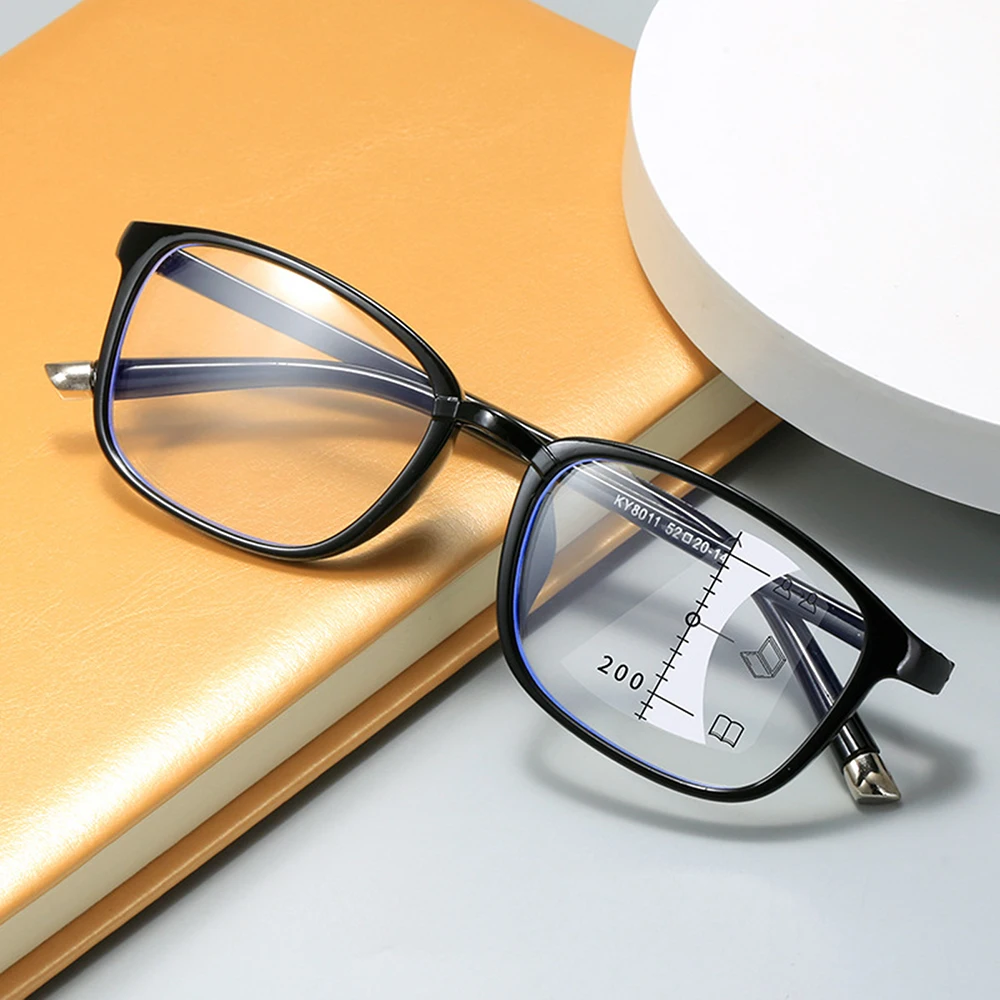

Multifocal Reading Glass +1.00D to +4.00D Presbyopic Glasses Light TR90 Rim for Business Unisex Functional Rectangle Solid