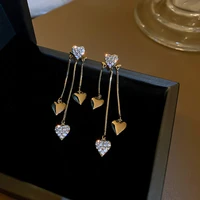 good quality gold jewelry shiny metal heart zirconia dangle earrings for women fashion jewelry elegant pendientes orecchini