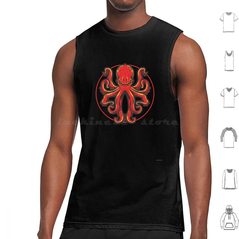 Red Octopus Tank Tops Vest Sleeveless Octopus Tentacles Ocean Sea Squid Funny Animal Cute Fish Kraken Sea Life Tentacle