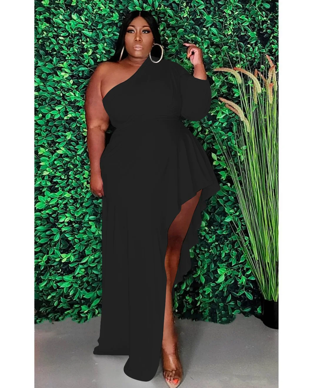Plus Size Elegant Pretty Dress Women Ruffle Chubby Clothing Female One Shoulder Luxury Robe 2023 Summer Trendy Party Long Dress
