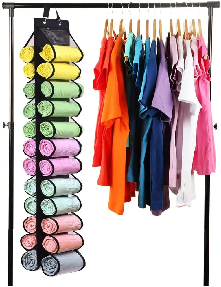 

Hat Hanger Yoga Underwear Shoes Organizer Hanging Clothes Roll Pants Legging 24 T-shirt Bag Holder Storage Closets Towel Storage