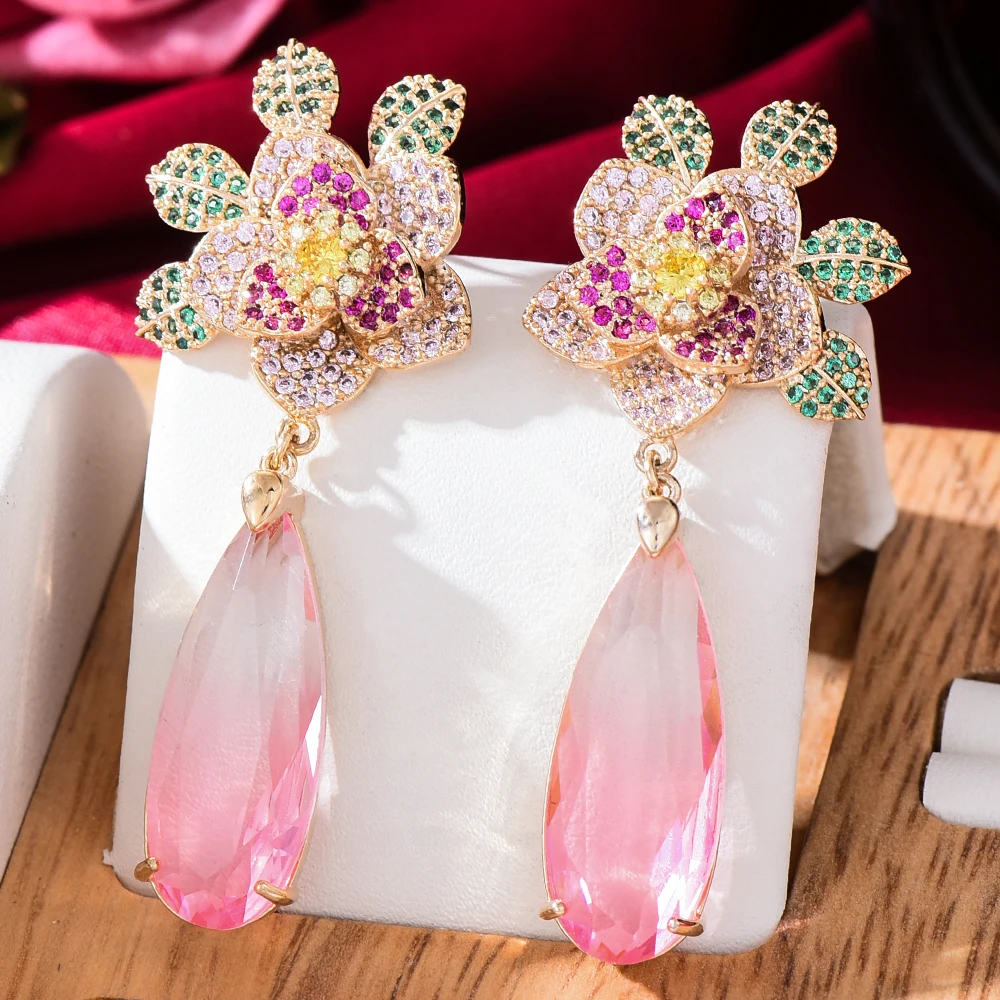

Siscathy Top Quality Trendy Zircon Crystal Flower Earrings For Women Wedding Party Bridal Jewelry boucle d'oreille femme Gift