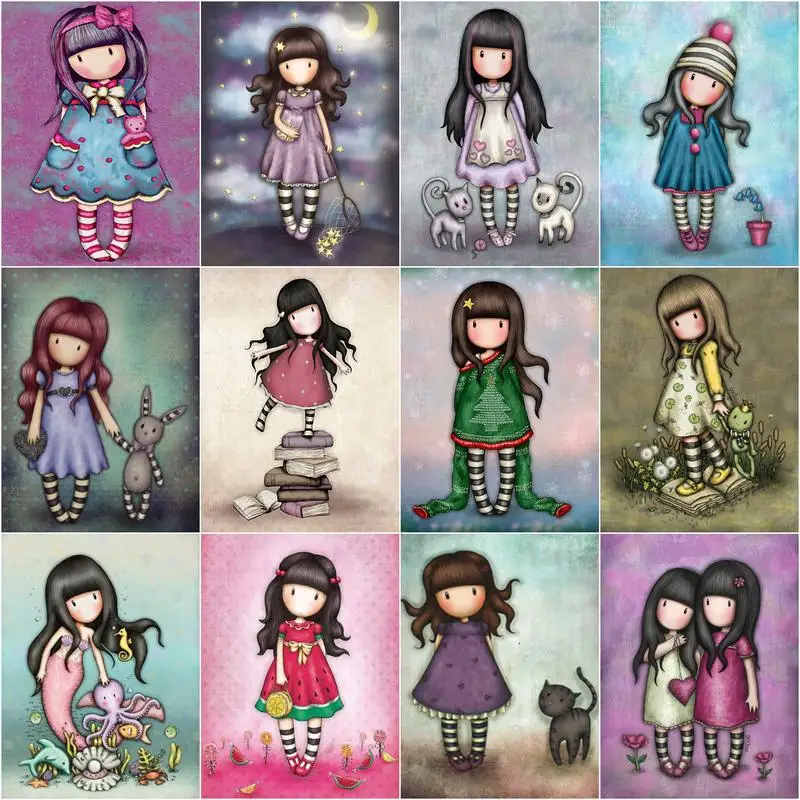 

DIY Painting By Numbers Cartoon Cute Girl Decorative Canvas Paintings Hand Painted Figure Pictures Home Decor For Living Room