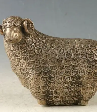 

Chinese Exquisite Silver Copper Handwork Carved Sheep Statue