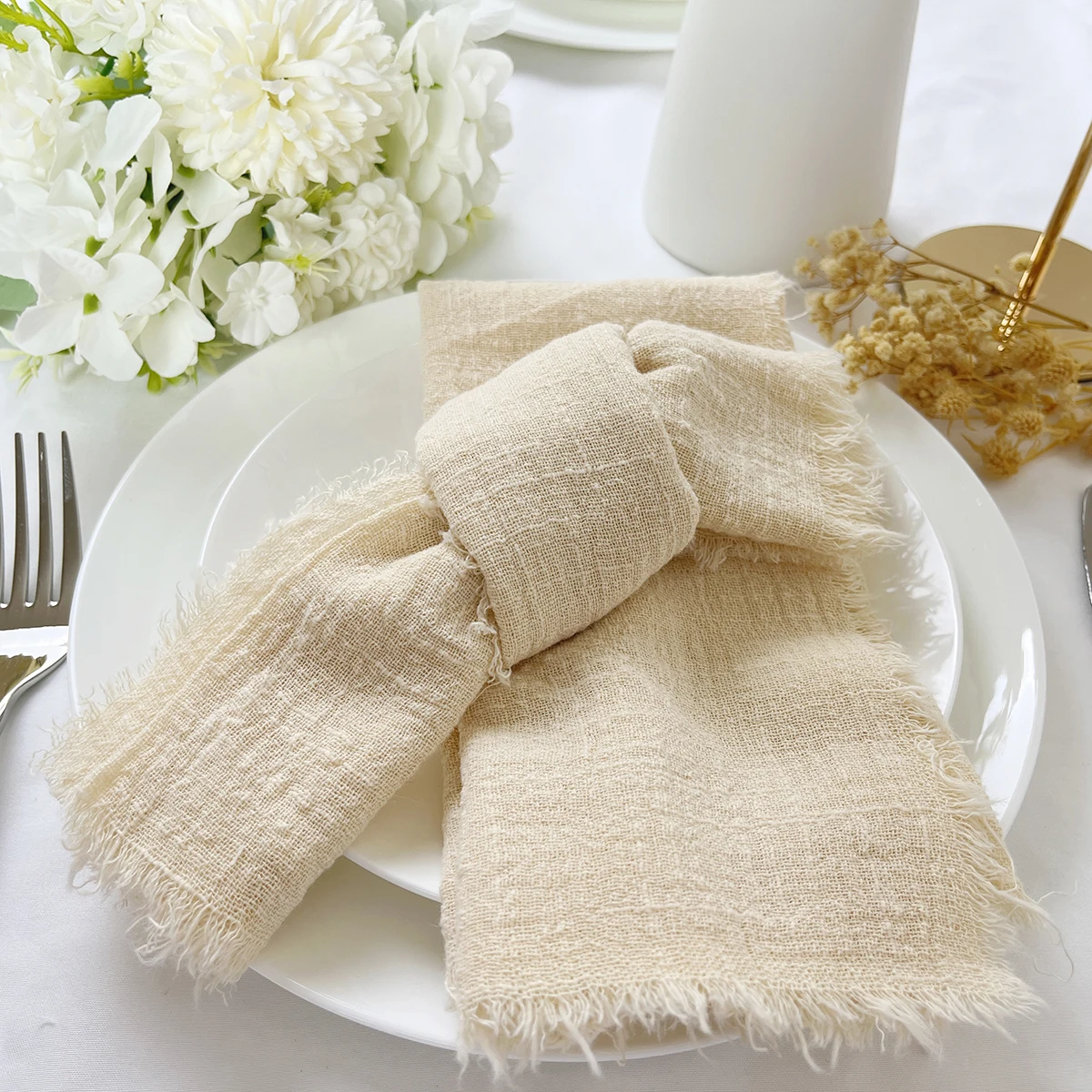 6PCS 42x42cm Cotton Gauze Wedding Napkins,Dinner Table Rustic Decor Muslin Tea Towels, Retro Cotton Cheesecloth Table Decore