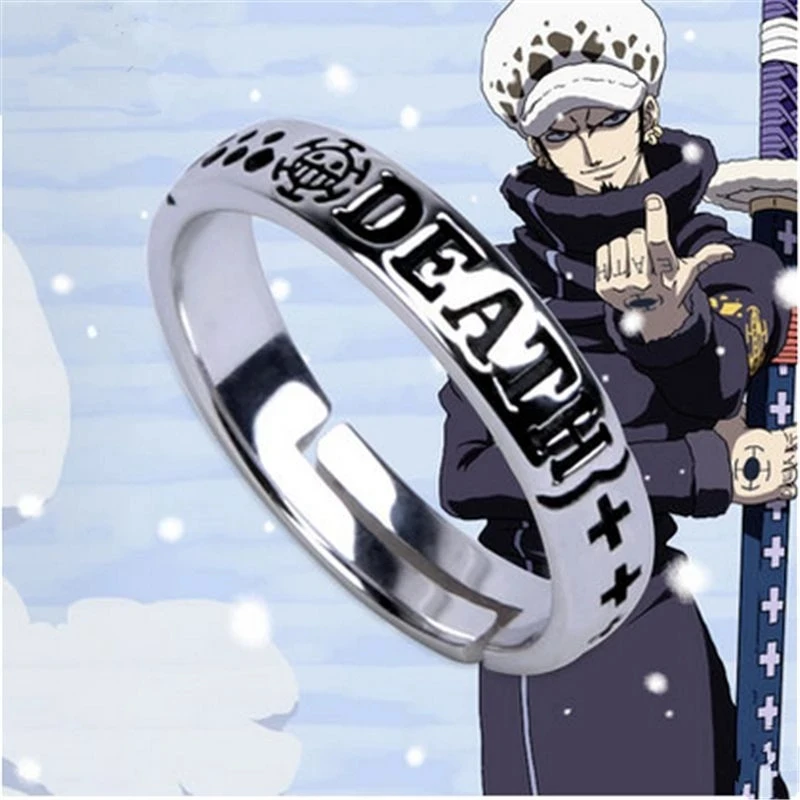 

Hot Anime One Piece Limited Luffy Death Hat Trafalgar Law Portgas D Ace 925 Sterling Silver Ring Cosplay Gift S925 Rings Props