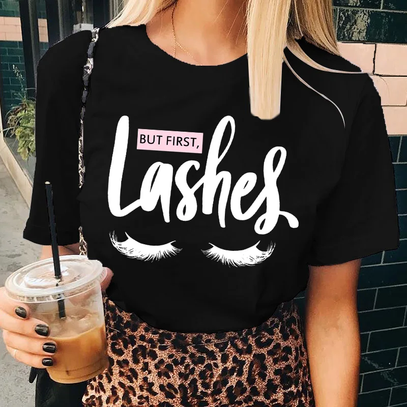 

Футболки женские акварельные в эстетическом стиле, повседневная одежда с ресницами, простые Мультяшные топы, на лето