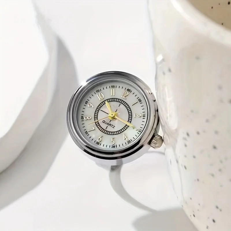 1 шт. круговые часы с кольцом на палец нишевой золотой цвет в реальном времени