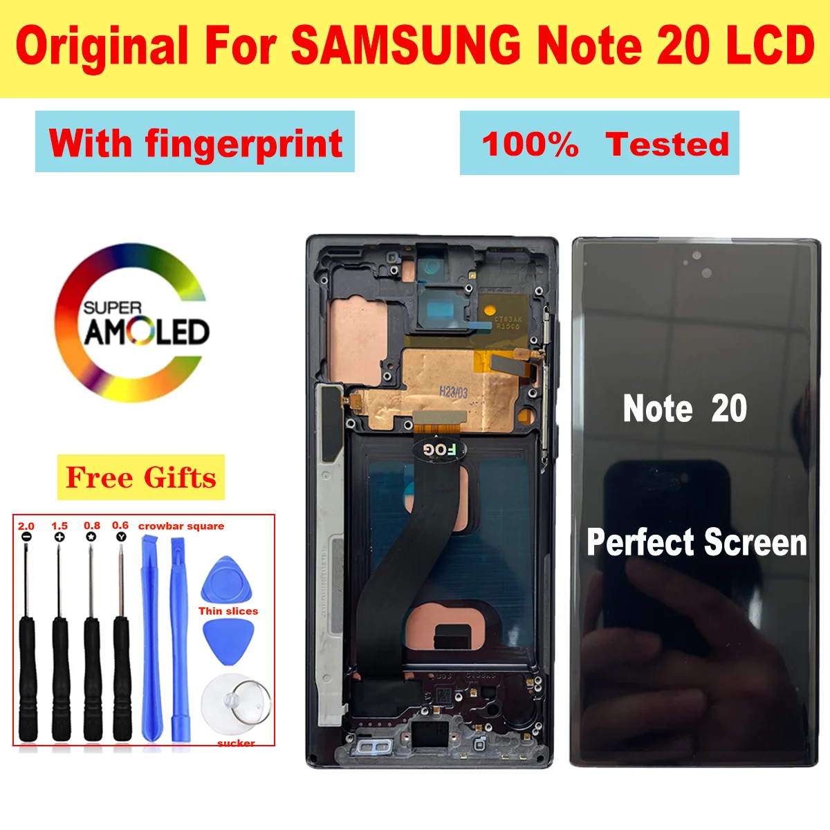 Super AMOLED для Samsung Galaxy Note 20, ЖК-дисплей со сканером отпечатков пальцев, сенсорный экран, дигитайзер для Samsung Note20 N980 N980F/DS