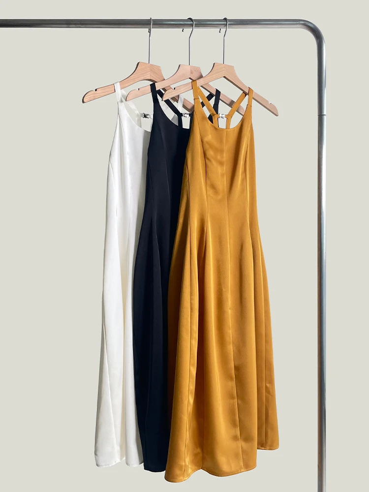 2023 Spring  Summer New Dress Women Solid Color Waist Closed Suspender Dress