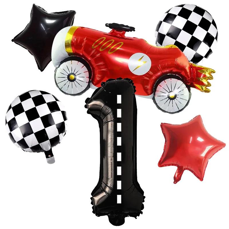 

6pcs Race Car Balloon Hot Wheels Birthday Party Decoration Supplies Helium Foil Truck Decor Number 1 2 3 4 6 7 8 9 Black