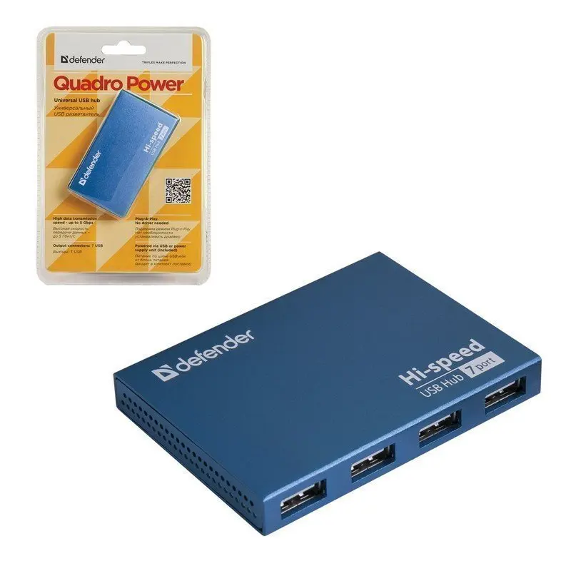 Хаб DEFENDER SEPTIMA SLIM USB 2.0 7 портов порт для питания алюминиевый корпус 83505 | Электроника