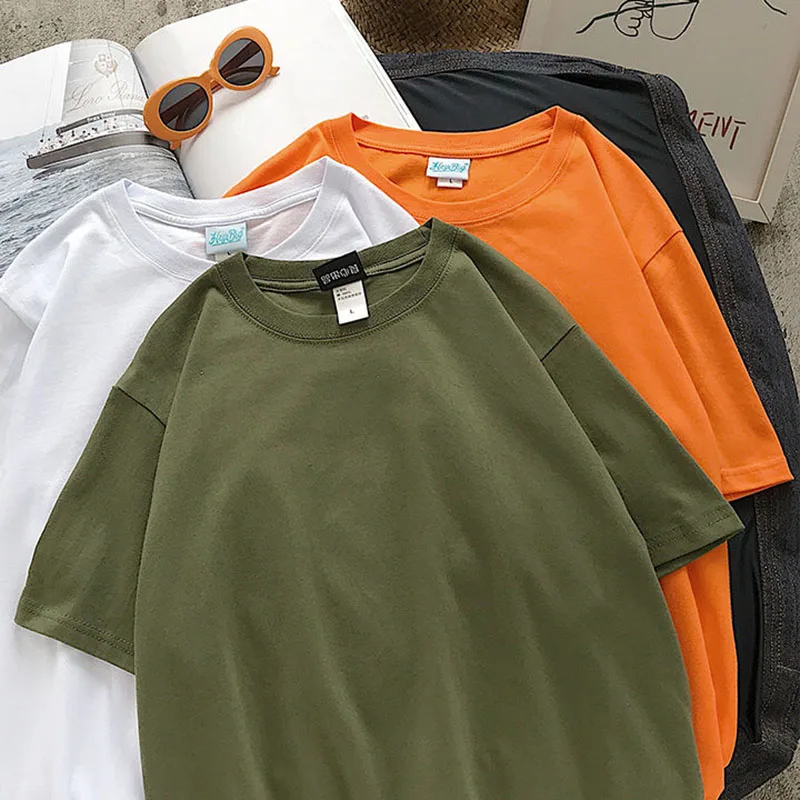 

Oversized Tshirt Women 2022 Summer Short Sleeve T-Shirt Men Tee Shirt Loose Solid Basic T Shirt Casual O-neck Hipster Tshirt Top