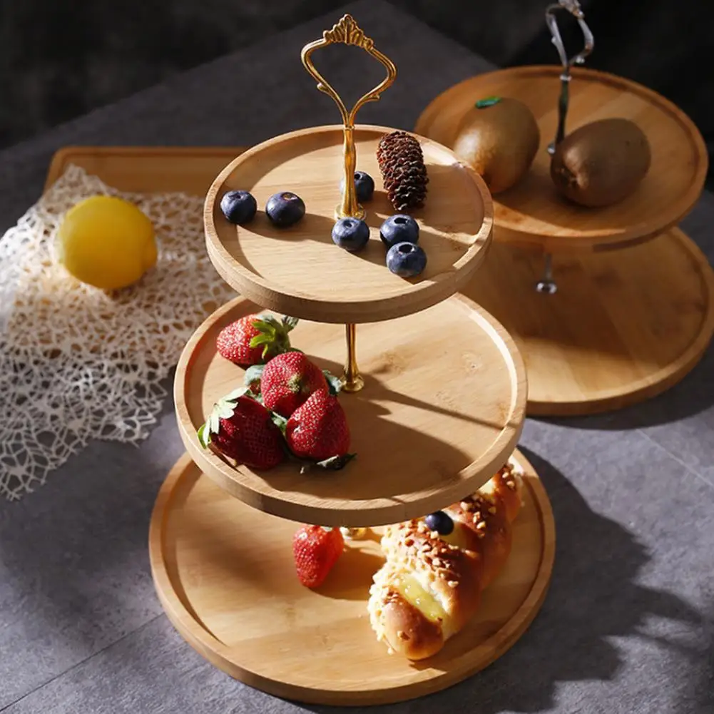 

2/3 Layers Natural Bamboo Fruit Tray Innovative Snack Rack Stand Dessert Cake Serving Tray For Afternoon Tea Table Decoration