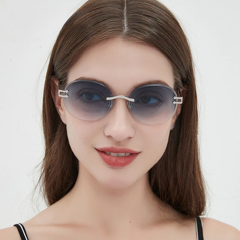 

New rimless fashion sunglasses 3015 round frame sunglasses Joker INS sunglasses