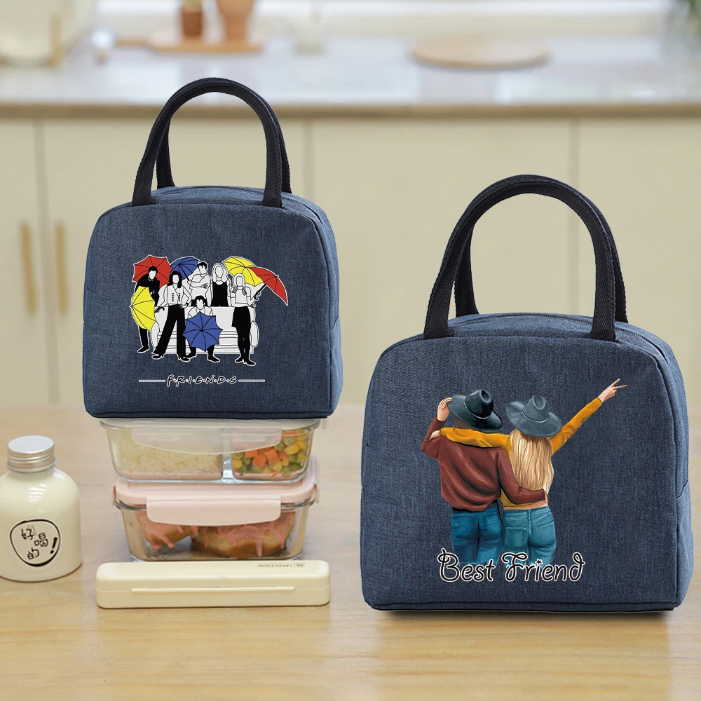 

Functional Lunch Bags for Women Portable Insulated Canvas Lunch Bag Friends Pattern Cooler Food Box Thermal Outdoor Picnic Kids