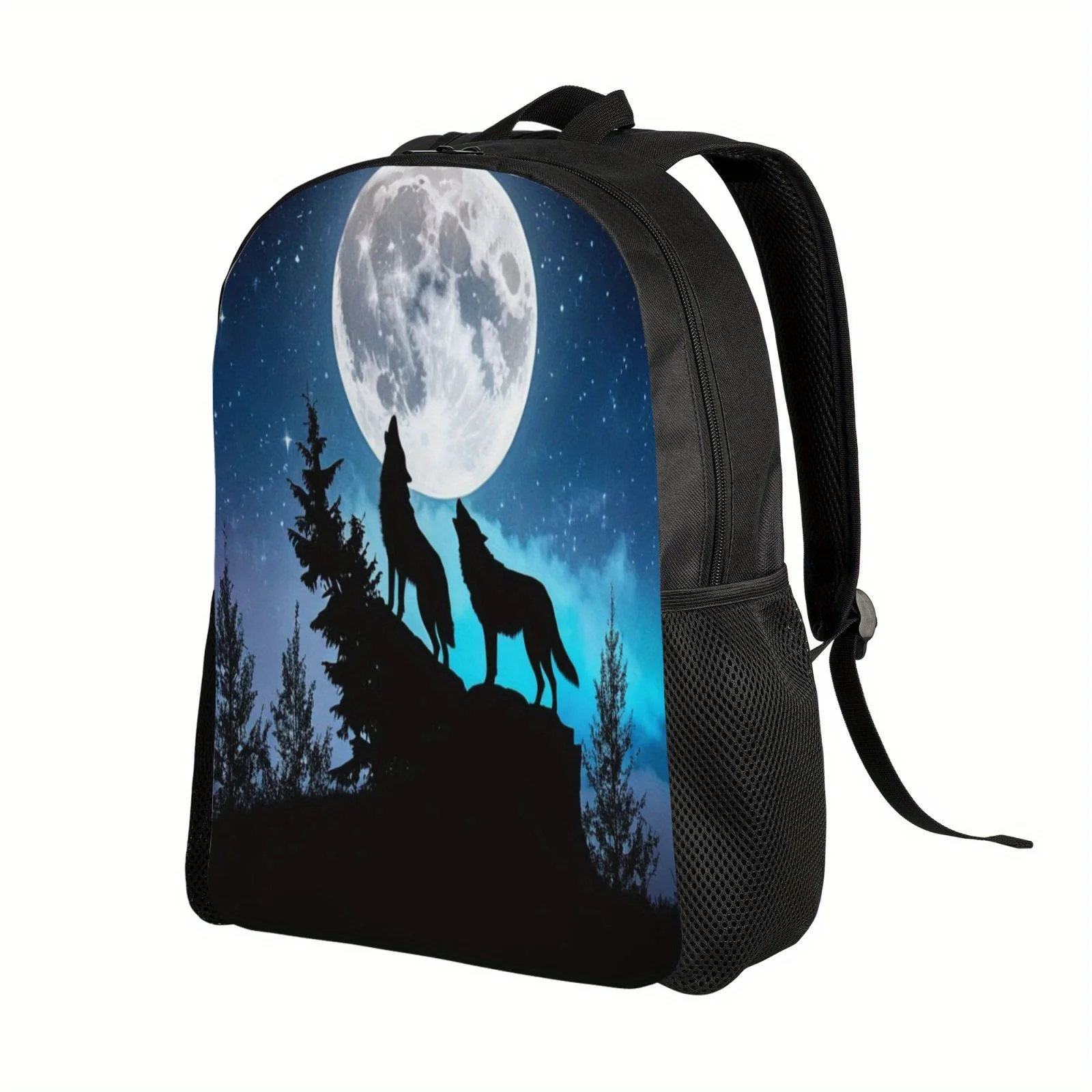 Легкий рюкзак с принтом волка в полнолуние ночное время роста — просторный
