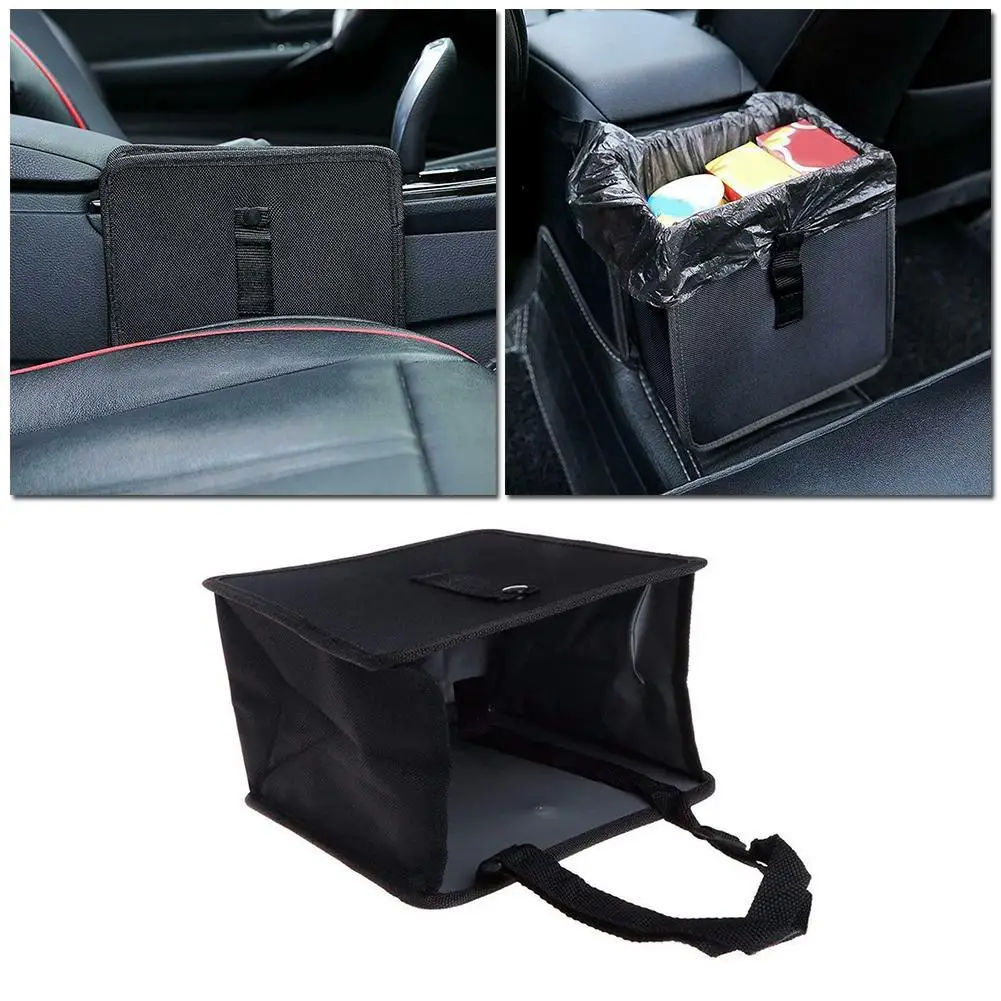 

Oxford Cloth Car Garbage Organizer Folded Leakproof Trash Bin Bag with Cover Lid Hanging Traveling Foldable Leak Proof Trash Bag