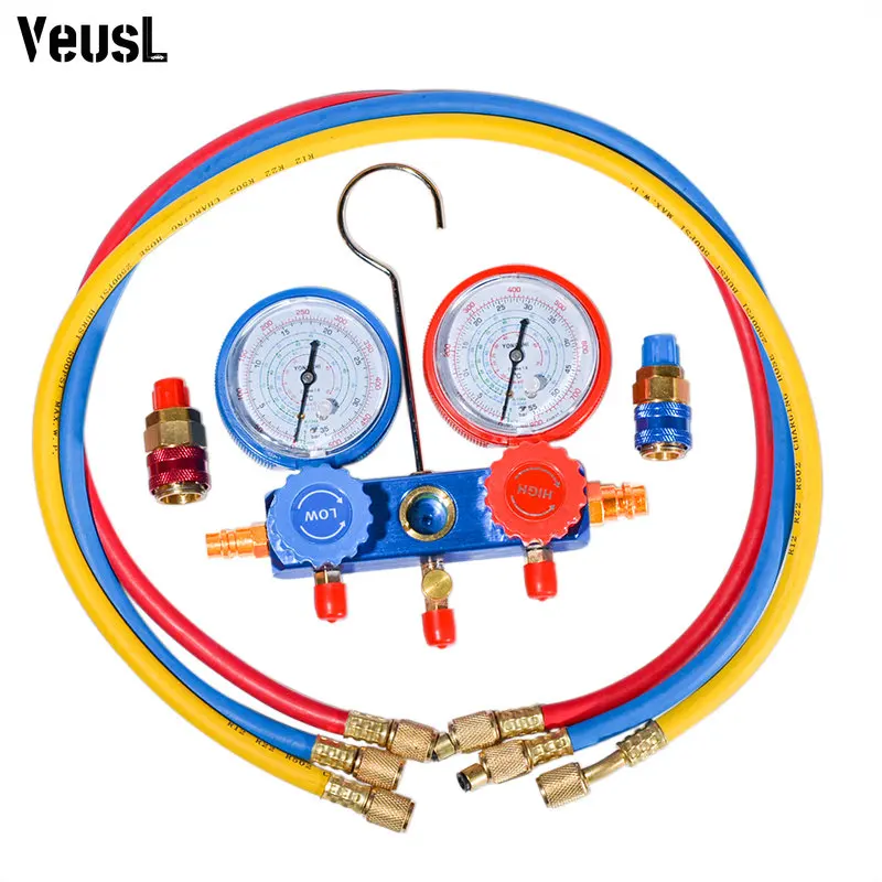 

3 Way A/C Auto Manifold Gauge Set R134A Refrigerant Charging Hose with 2 Quick Coupler For R134A Air-conditioning Refrigeration