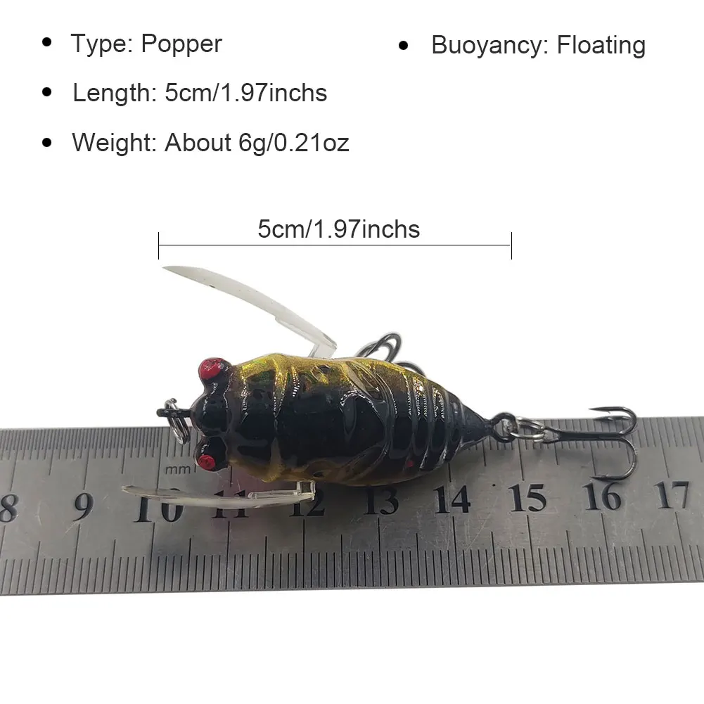 Односоставная приманка для рыбалки "Цикада" Поппер 5см/6г Плавающая твердая искусственная приманка для ловли рыбы на поверхности воды