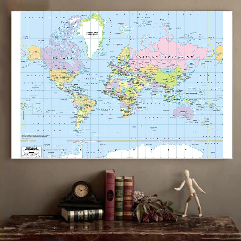 

150x225cm World Map Mercator Projection with River Callout Non-woven Waterproof World Map without National Flag