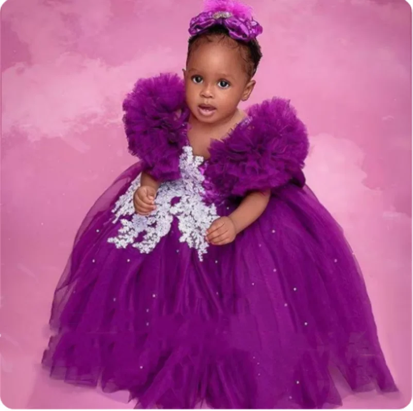 Индивидуальное фиолетовое детское платье принцессы Аппликации наряды на день