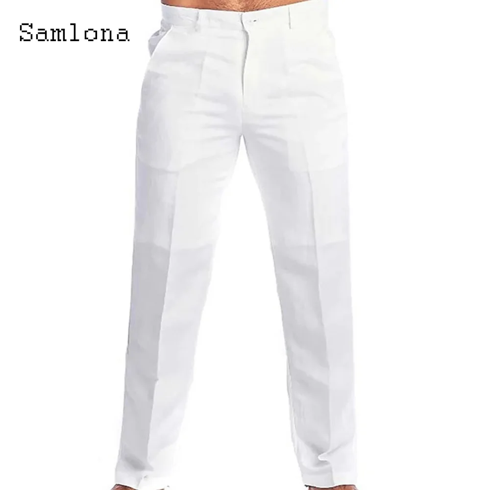 2023 Men's Stand Pocket Casual Linen Pants Solid White Gray Trouser Plus Size 3xl Mens Elegant Fashion Sweatpants Men Streetwear