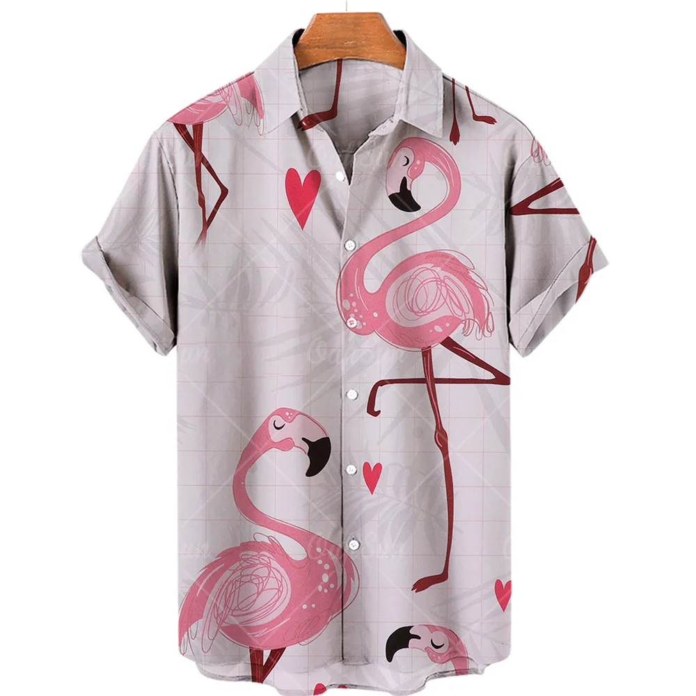 

Summer high quality men's Hawaiian shirt 3D animal parrot swan print short turn leader plus size Hawaiian men's beach flower shi