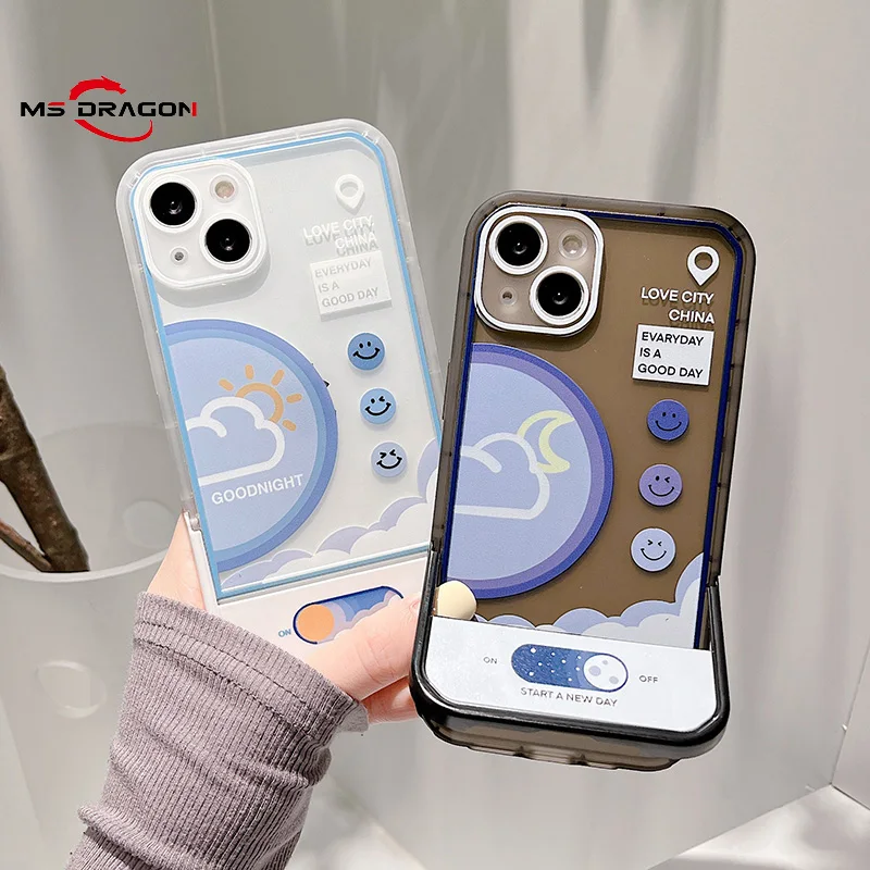 

Phone Holder For iPhone 12 11 13Pro XSMax X XR 7 8 Plus SE2 Stylish Clear Weather forecast Hard PC Bracket Shockproof Cover Capa