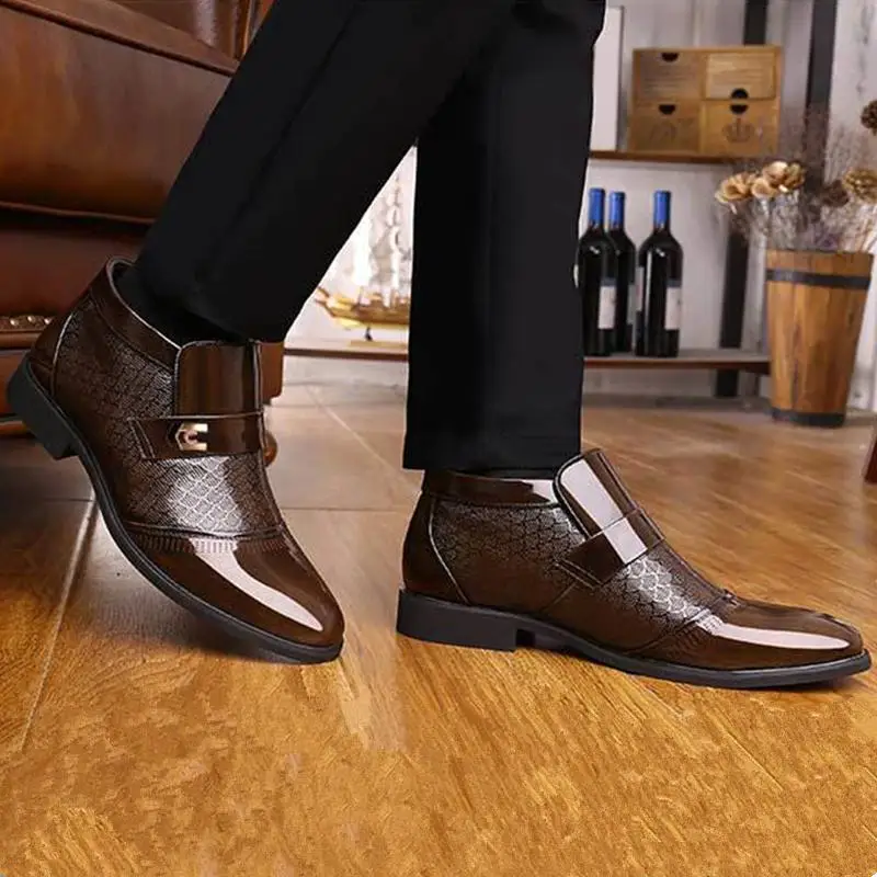 

Autumn and Winter Footwear Business High-top Non-slip Shoes Plus Fleece Wool Warm Men's Leather Boots