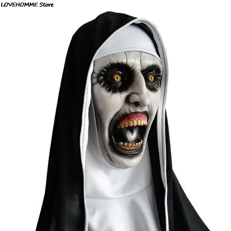 

The Horror Scary Nun Latex Mask Headscarf Valak Cosplay for Halloween Costume Face Masques With Headpiece