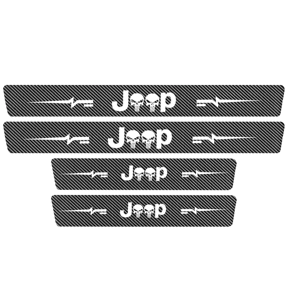 4pcs Car 5D Leather Fiber Sill Plate Sticker Door Threshold Protection For Jeep wrangler Renegade Compass Patriot Accessorie - купить по