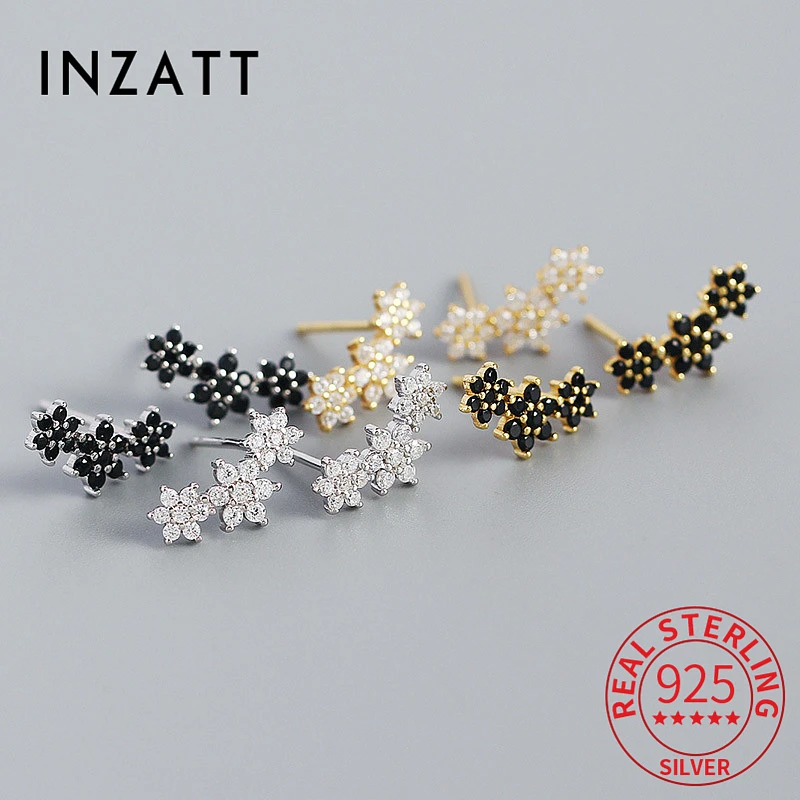 

INZATT Real 925 Sterling Silver CZ Zircon Flower 18K Gold Stud Earrings For Women Punk Fine Jewelry Minimalist Accessories