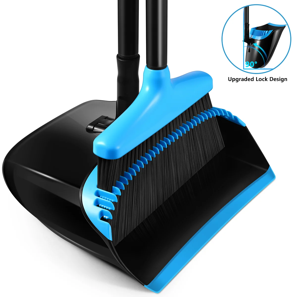 

HOMEMAXS Broom and Dustpan Set Extendable Broomstick and Dust Pan Combo for Home Kitchen Room Office (Black and Blue)