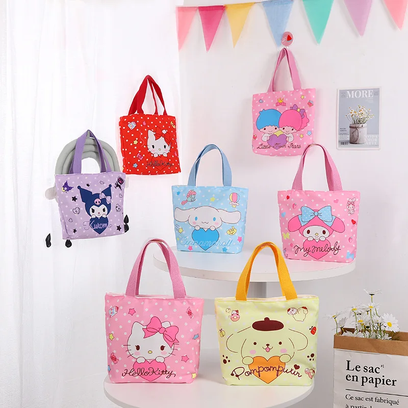 Cartoon Anime Hello Kitty Canvas Handbag Kuromi Cinnamoroll My Melody Kt Cat Kawaii Cute Portable Lunch Bag Storage Bags Girl