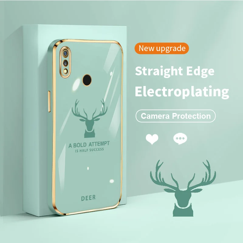 

Deer Electroplating Case for Realme 3 3i 5 6 Narzo 20 Pro X Lite 5i 5s 6i Q 6S 7 4G Global All Coverage Camera Protective Cover