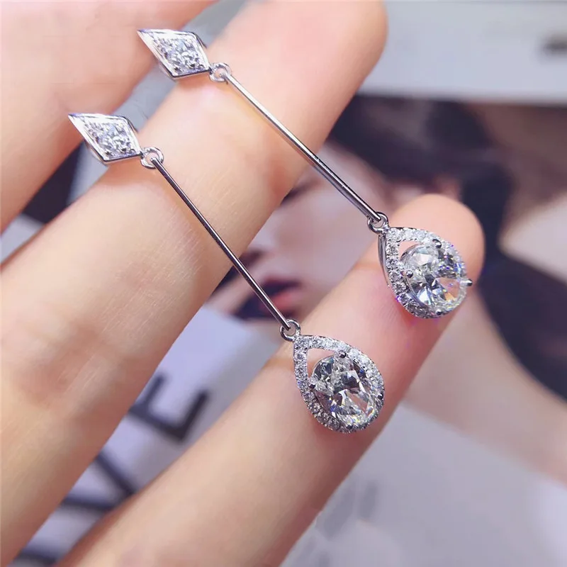 

Genuine 925 Sterling Silver Diamond Earrings for Women Orecchini Silver 925 Jewelry Bizuteria Gemstone Drop Earring Females