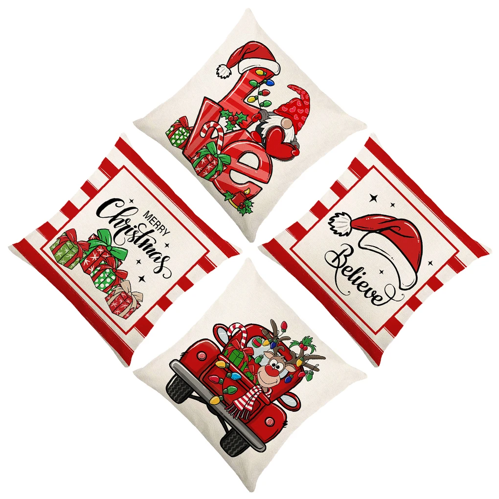 

Чехол на рождественскую подушку, 4 шт., портативный декоративный чехол на рождественскую тематику для дома, офиса, кровати, дивана, автомобил...