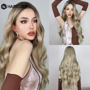 Lace Front Synthetic Wigs Long Wavy Brown to Blonde Ombre High Density Lace Wigs for Women Cosplay Daily Wigs Heat Resistant