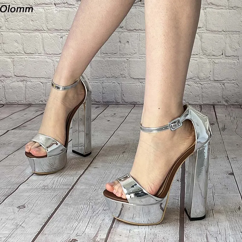 

Olomm New Fashion Women Platform Sandals Square High Heels Open Toe Nice Gold Silver Party Shoes Ladies US Plus Size 5-20