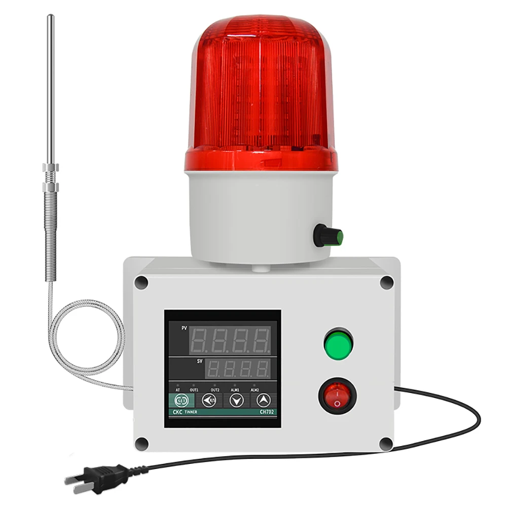 

220V Intelligent High Precision Industrial Temperature Alarm 10M Probe Sensor 110DB Adjustable 0-400℃ Temperature Controller