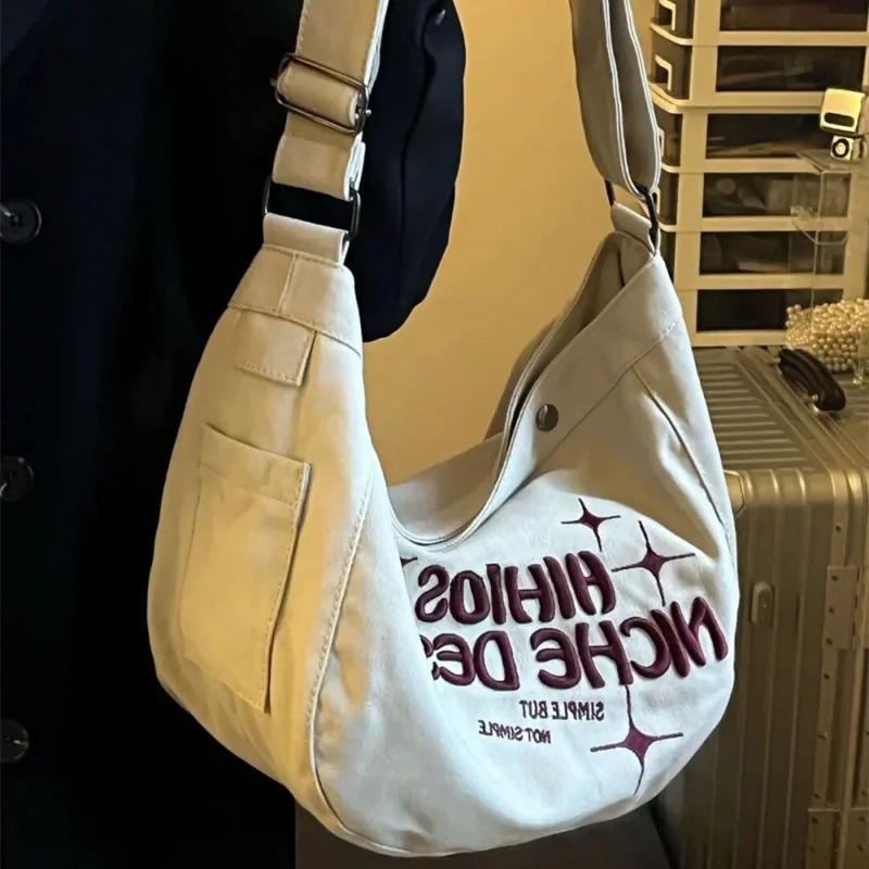 Denim Women y2k Shopper Bag Shoulder Tote Bag Large Capacity Designer Hobo HandBag Messenger Big Crossbody Beige Bag Canvas