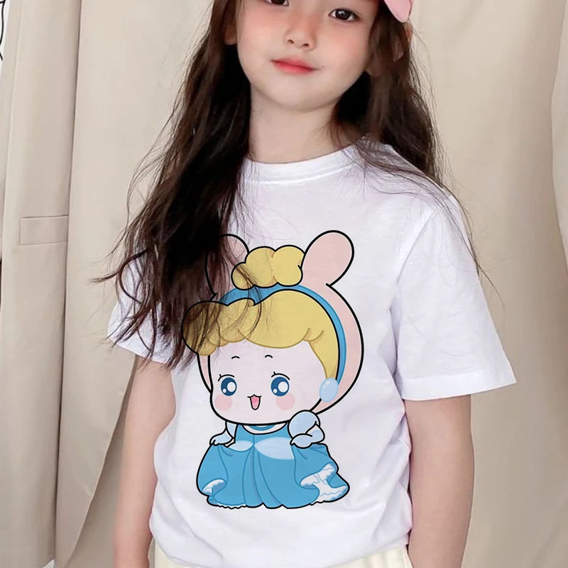 

Disney Princess Series Snow White T-shirts For Girls New Fashion Printing Casual White Anime T-shirt Summer Clothes For Newborns