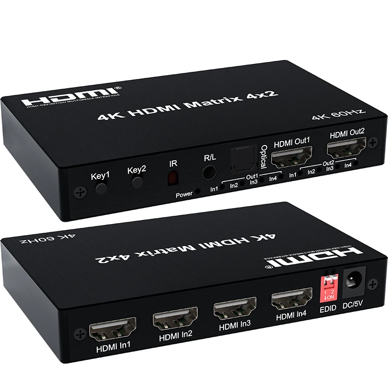 Матричный коммутатор 4x2 HDMI, 4K, 60 Гц, HDMI 2,0, 2x4, 4x2